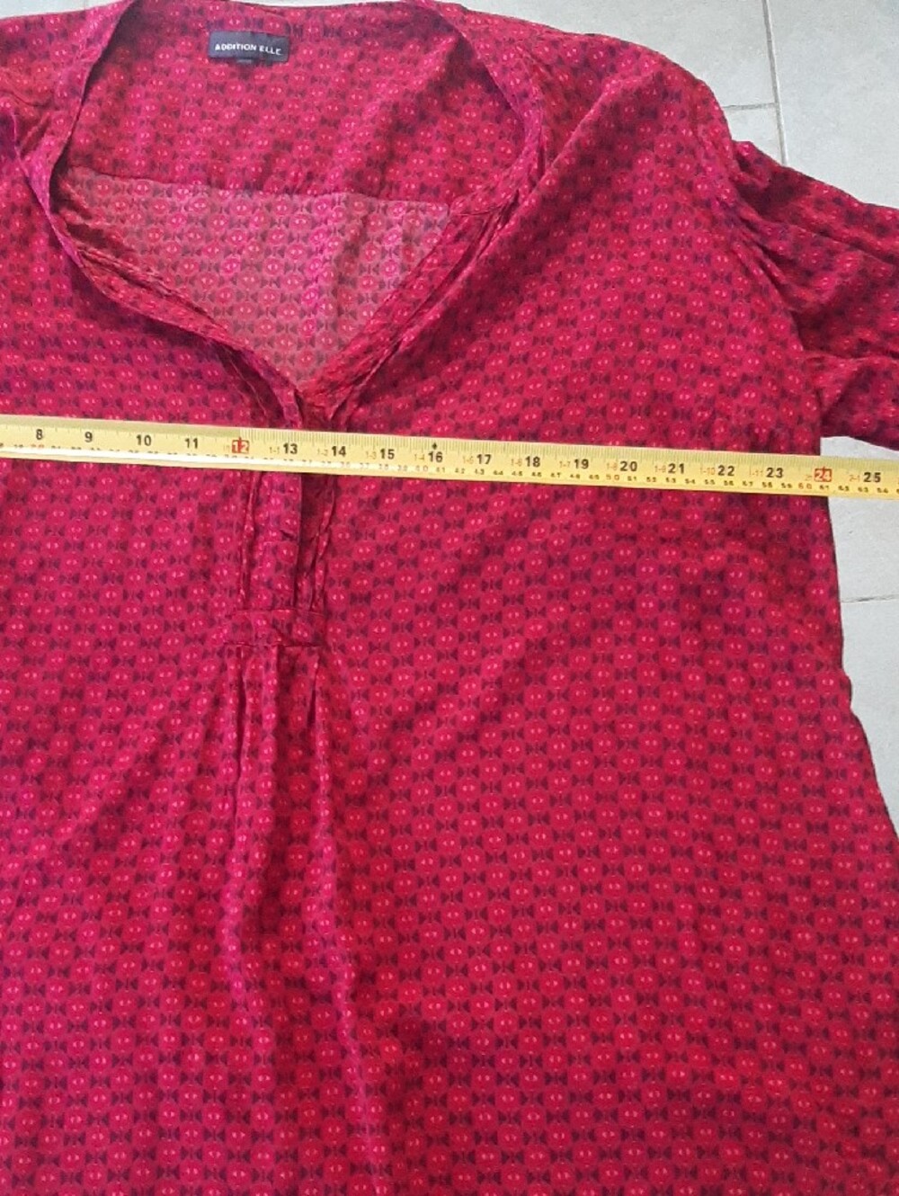 Addition Elle💋Burgundy Printed V-Neck Pintuck Tunic SLEEVE TABS to SHORTEN Sz20 - Picture 8 of 9